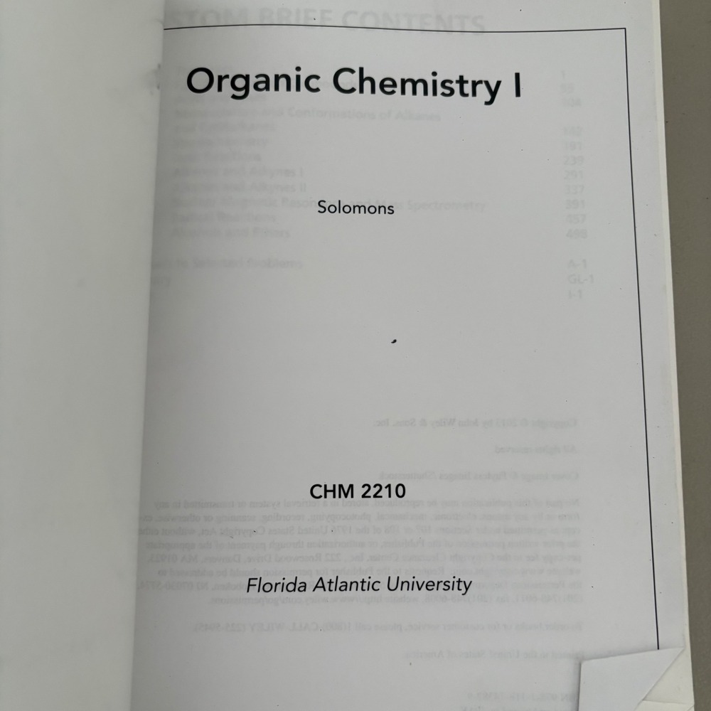 Organic Chemistry I FAU CHM 2210 Solomons Wiley Custom Learning 9781118743829 - Picture 4 of 5